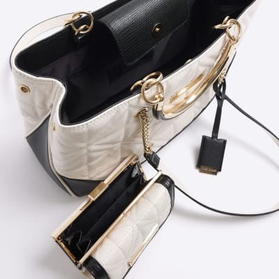 Cream quilted chain tote bag and purse River Island