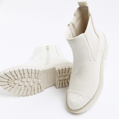 Cream quilted chelsea boots River Island