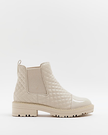 Cream quilted chelsea boots