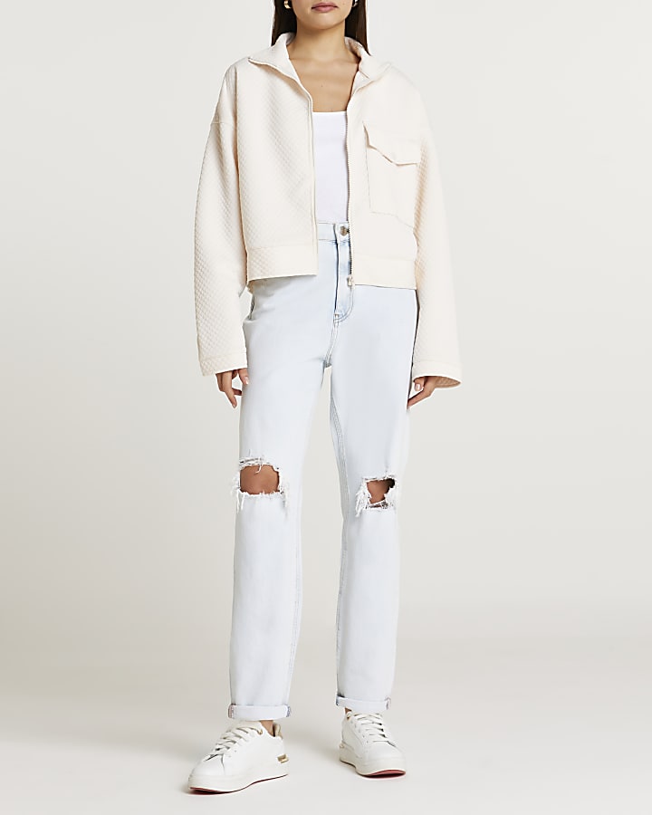 Cream quilted cropped jacket