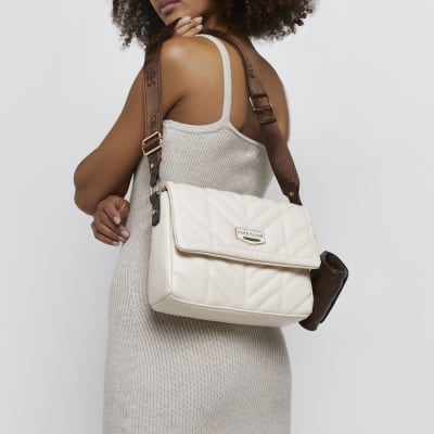 Cream quilted cross body bag River Island