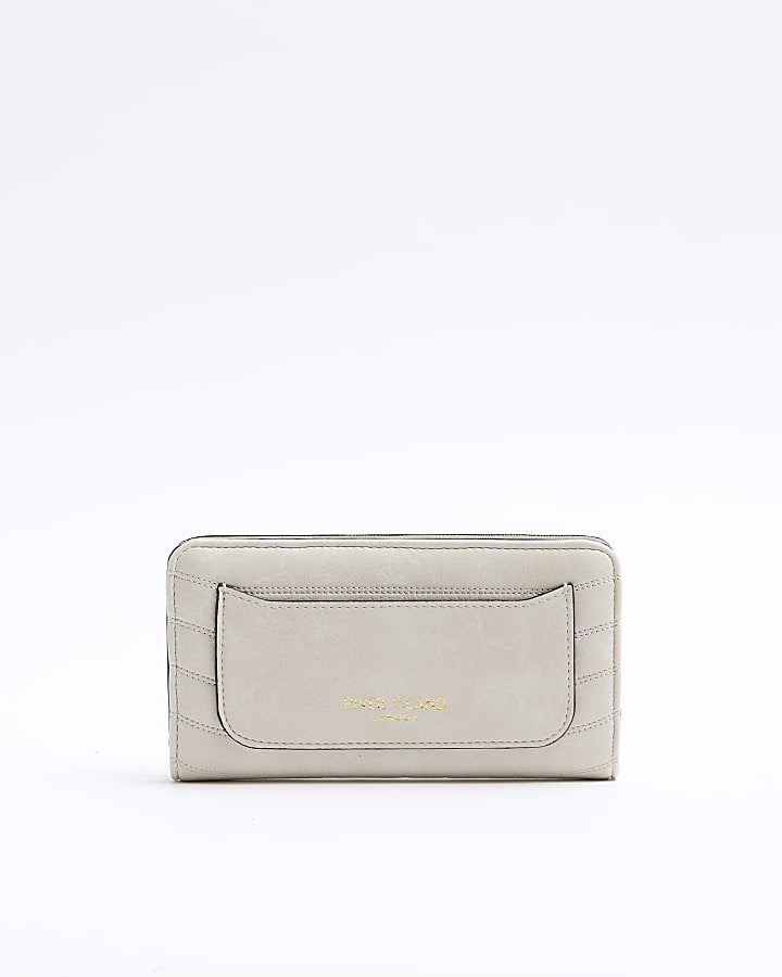 Cream quilted foldout purse | River Island
