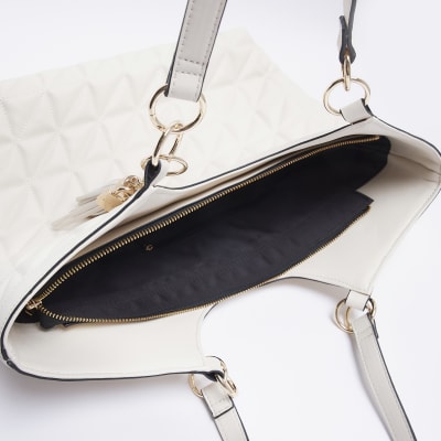 Cream quilted shopper bag River Island