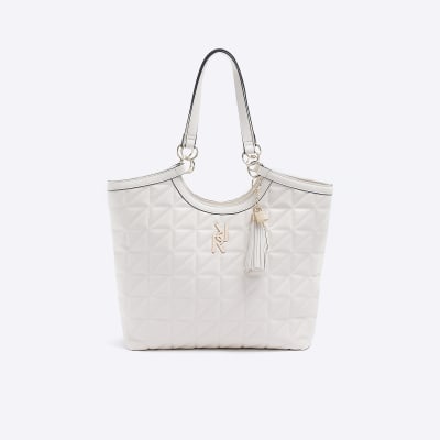 Cream quilted shopper bag River Island