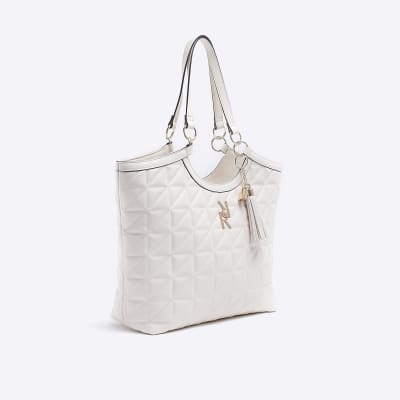 Cream quilted shopper bag River Island