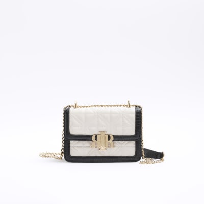 River Island quilted double cross body bag in cream
