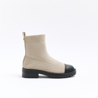 Cream quilted sock boots River Island