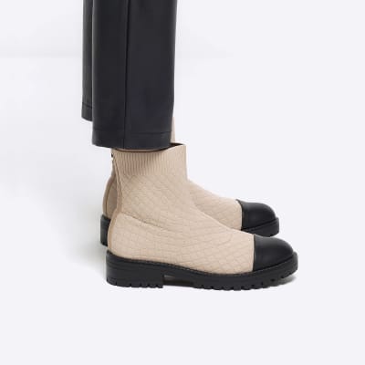 Cream quilted sock boots River Island