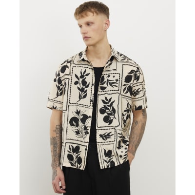 Cream Regular Fit Botanical Print Shirt