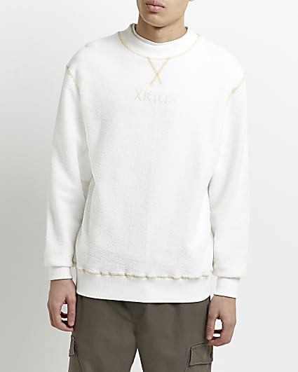 Cream regular fit contrast stitch sweatshirt