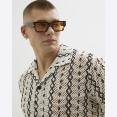 Cream Regular Fit Crochet Zig Zag Shirt