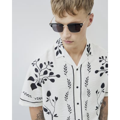 Cream Regular Fit Floral Border Shirt
