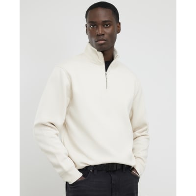Cream Regular Fit Funnel Neck Sweatshirt