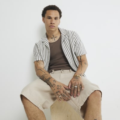 Cream Regular Fit Stripe Textured Shirt