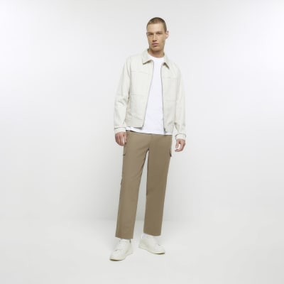 Cream regular fit textured Harrington jacket