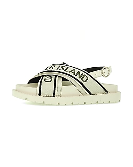 360 degree animation of product Cream RI branded cross over sandals frame-2