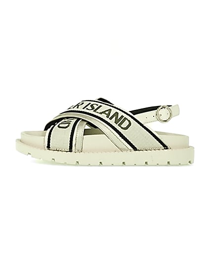 360 degree animation of product Cream RI branded cross over sandals frame-3