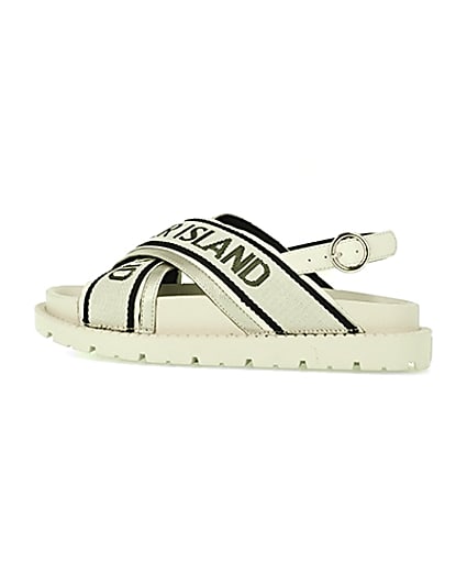 360 degree animation of product Cream RI branded cross over sandals frame-4