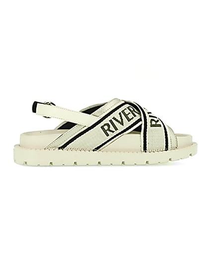 360 degree animation of product Cream RI branded cross over sandals frame-14
