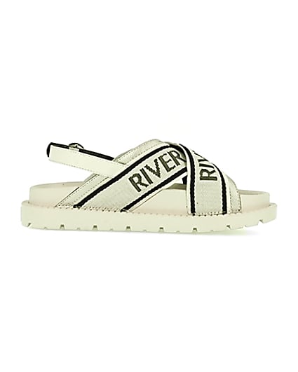 360 degree animation of product Cream RI branded cross over sandals frame-15
