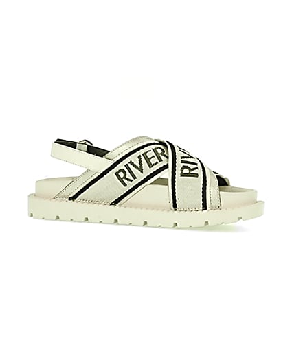 360 degree animation of product Cream RI branded cross over sandals frame-16