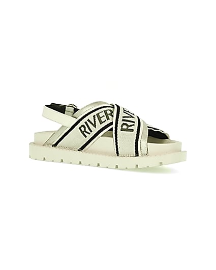 360 degree animation of product Cream RI branded cross over sandals frame-17