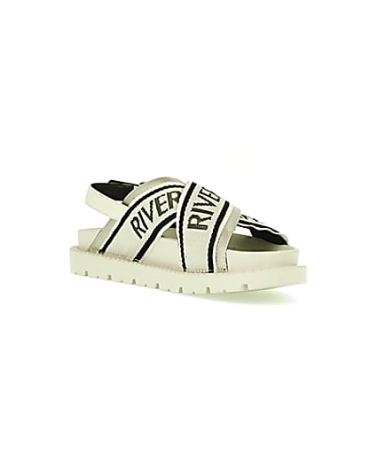 360 degree animation of product Cream RI branded cross over sandals frame-18