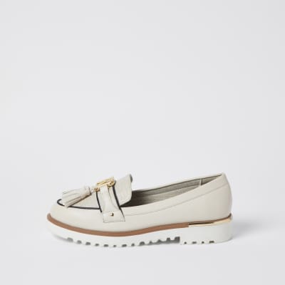 Cream RI branded tassel detail loafer | River Island