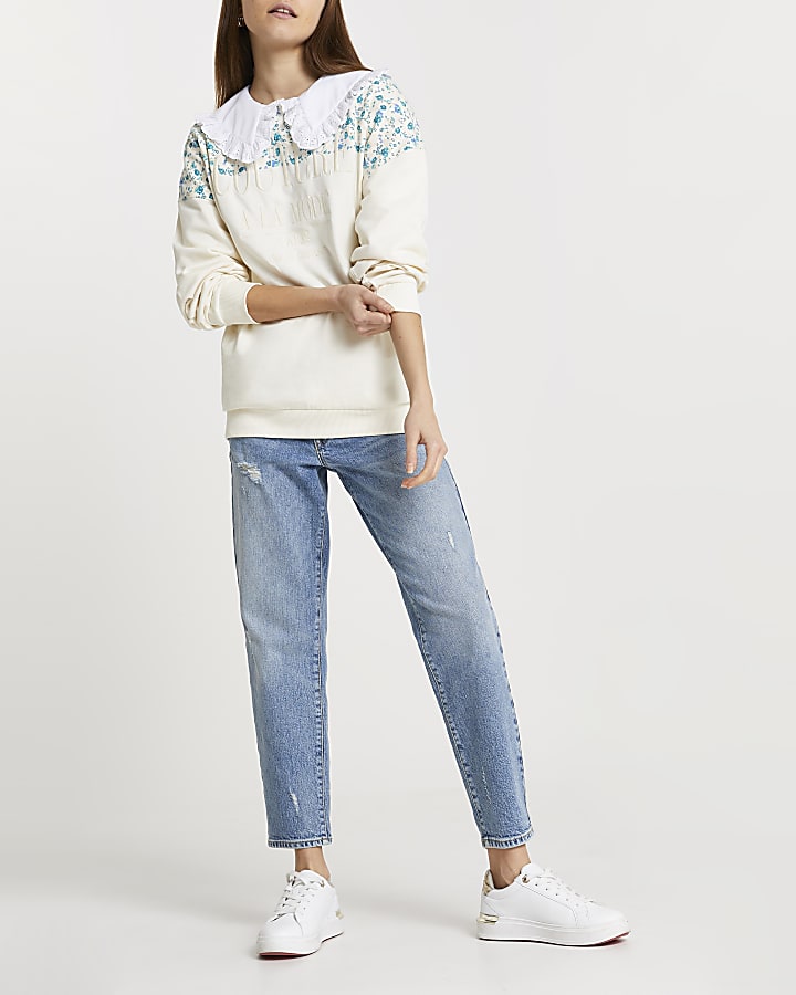 Cream RI couture floral block sweatshirt