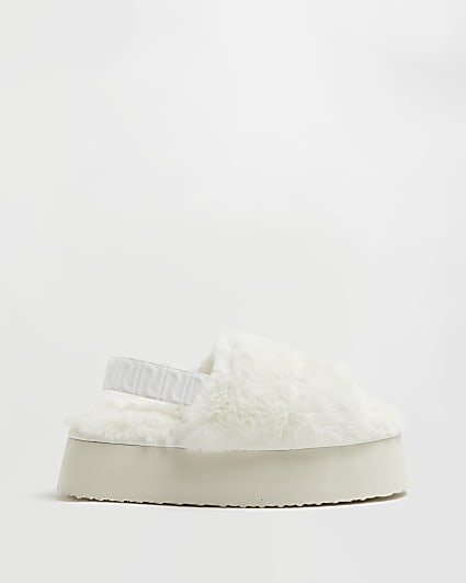 Cream RI faux fur flatform slippers