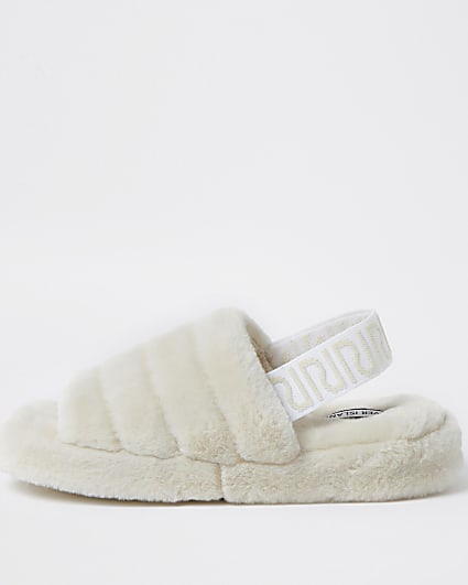 Cream RI faux fur mule slippers