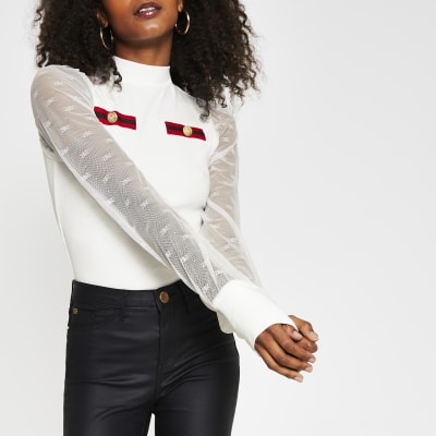 mesh puff long sleeve top