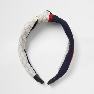 Cream RI monogram print headband