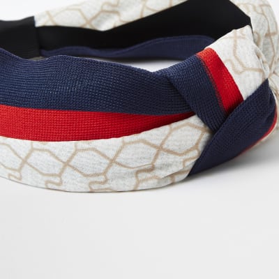 Cream RI monogram print headband