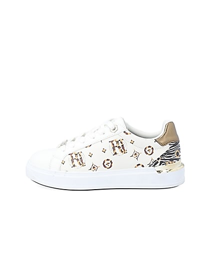 360 degree animation of product Cream RI printed lace-up trainers frame-3