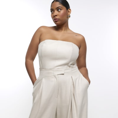 Cream RI Studio pleated wide leg trouser