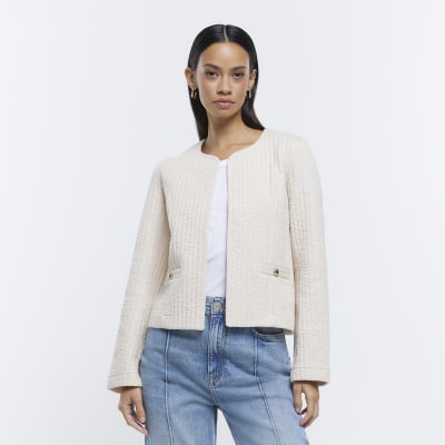 Cream rib cropped smart shacket | River Island