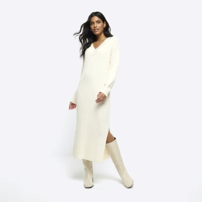 Cream rib jumper maxi dress River Island