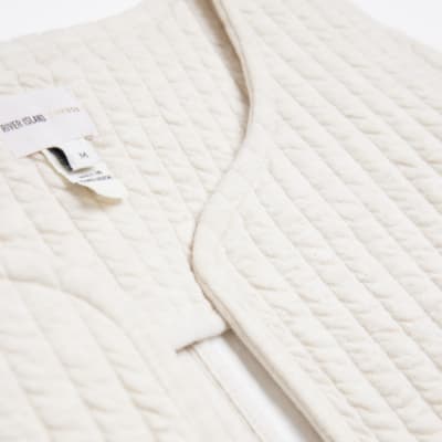 Cream ribbed cropped shacket