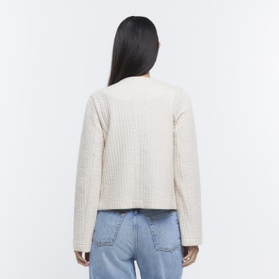 Cream ribbed cropped shacket