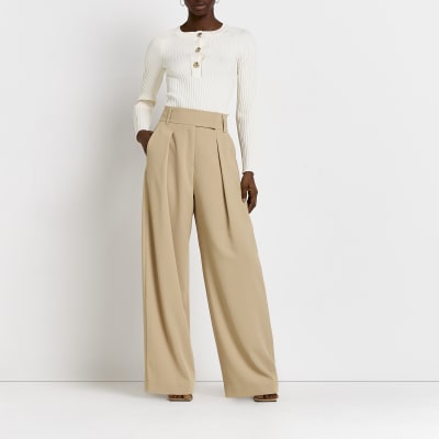Cream ribbed knit top | River Island