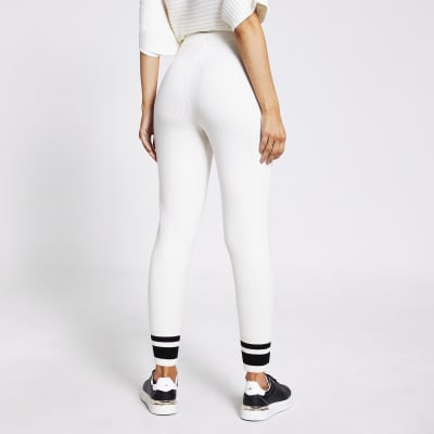 Cream ribbed knitted joggers