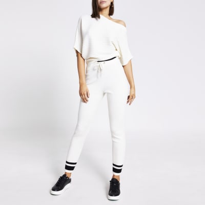 Cream ribbed knitted joggers