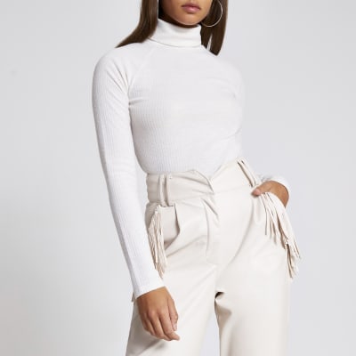 white long sleeve roll neck