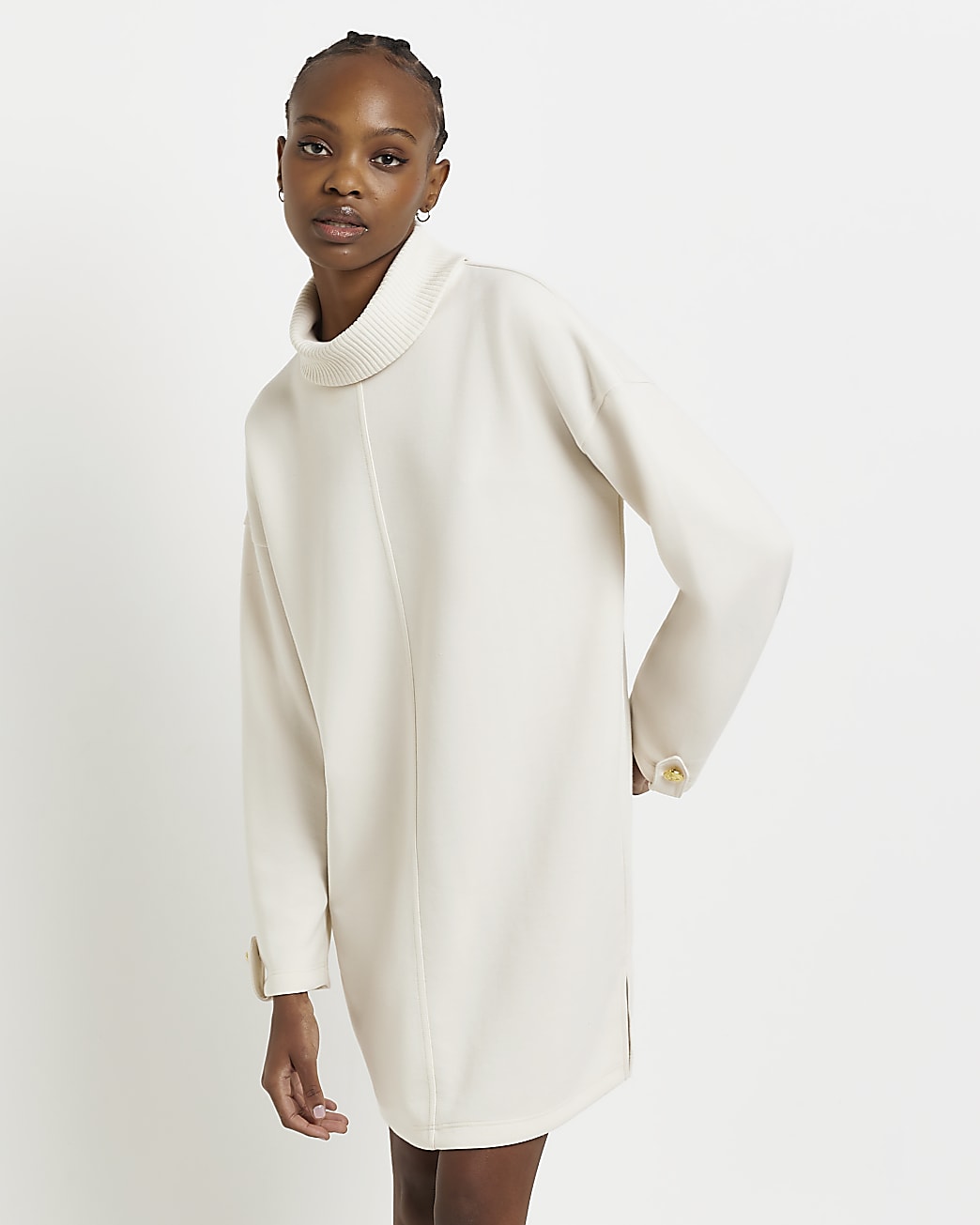 riverisland.com | Cream Roll Neck Sweatshirt Mini Dress