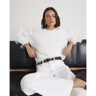 Cream Ruffle Sleeve Sweatshirt