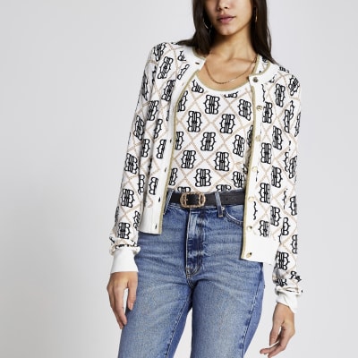 Cream RVR monogram knitted cardigan
