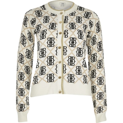 Cream RVR monogram knitted cardigan