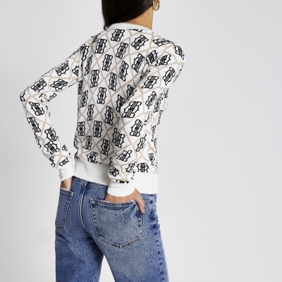 Cream RVR monogram knitted cardigan