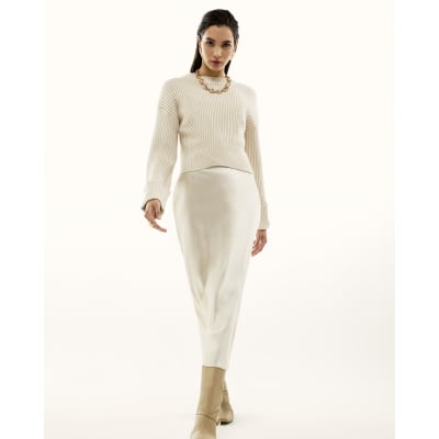 Cream Satin Hybrid Jumper Midi Dress